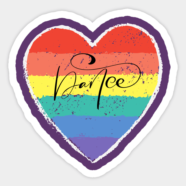 Vintage Rainbow Heart with Dance word in script dancer gift Sticker by The Boho Cabana